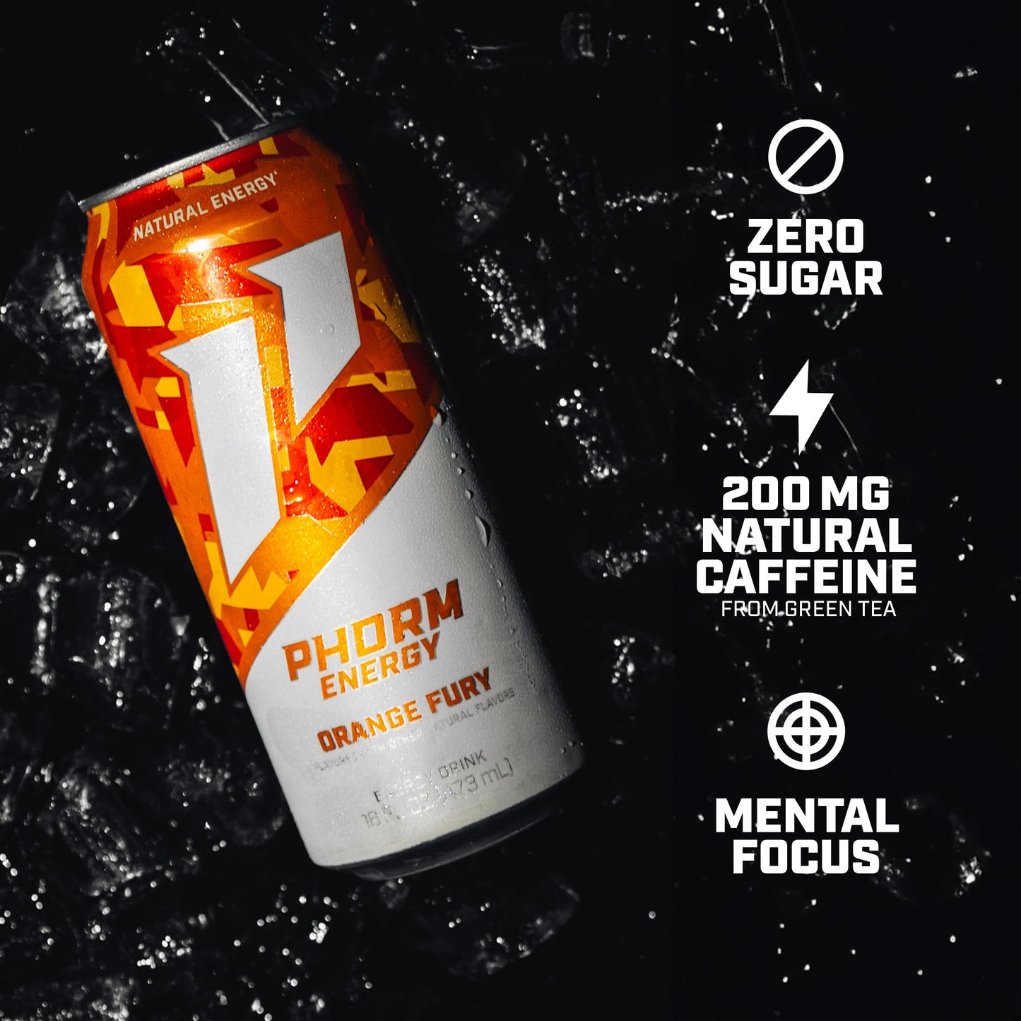 Phorm Energy Drink  Orange Fury Flavor  200 MG Natural Caffeine From Green Tea  Sugar Free Carbonated Drink With Electrolytes & Vitamin B12  Dairy & Gluten Free  Vegan  16 FL Oz Cans  12 Pack