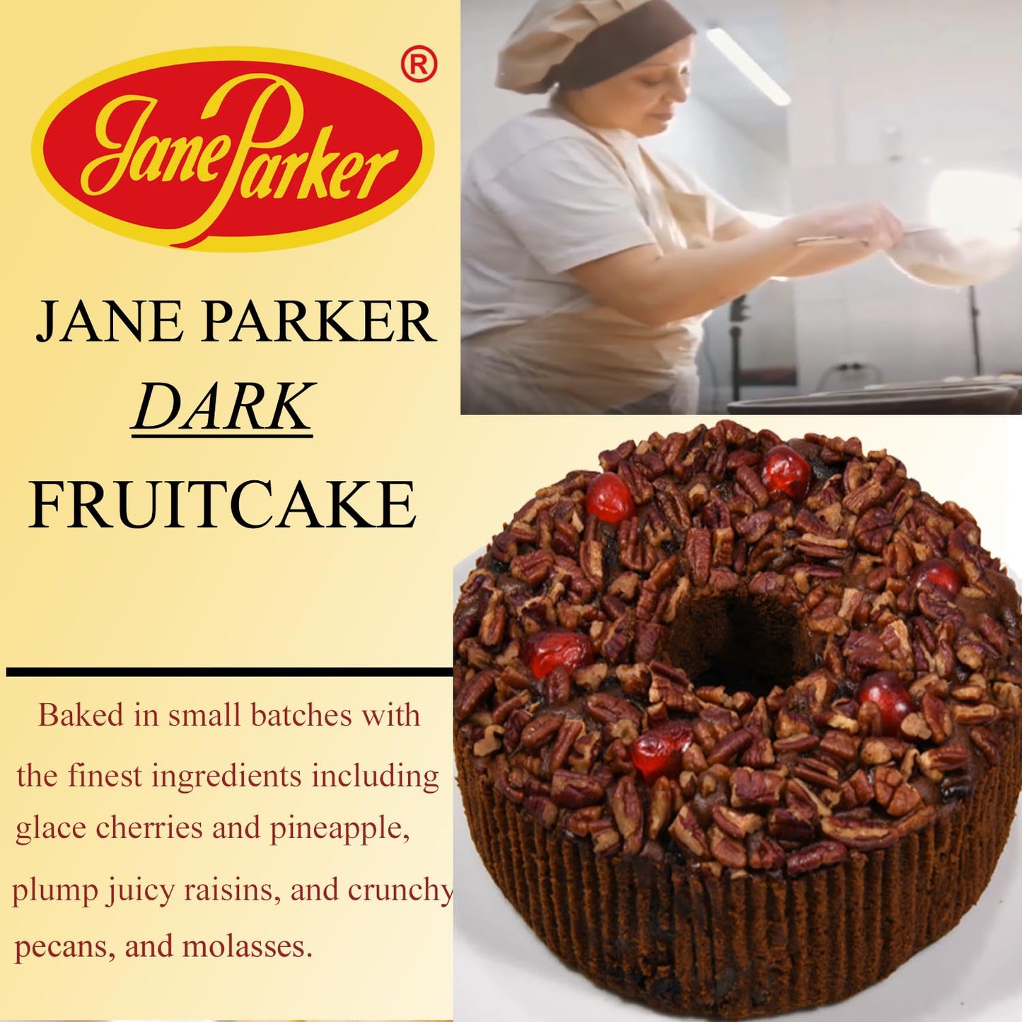 Jane Parker Fruitcake Dark Fruit Cake 3 Pound (48 Ounce) Ring In A Collectible Holiday Tin (Colors May Vary) -Holiday Cake-Chris