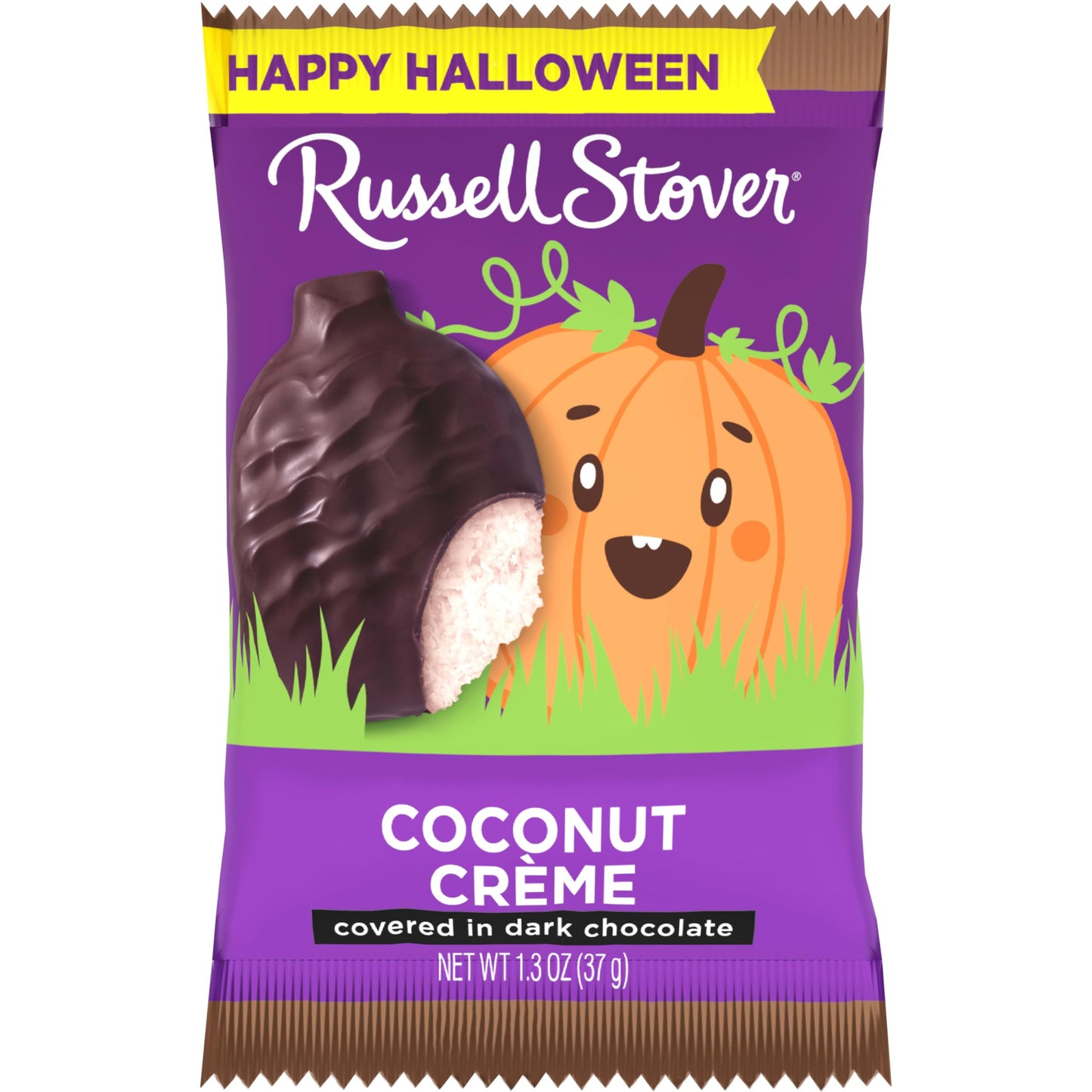 RUSSELL STOVER Halloween Dark Chocolate Coconut Crme Candy Pumpkin, 1.3 oz. (Pack of 18)