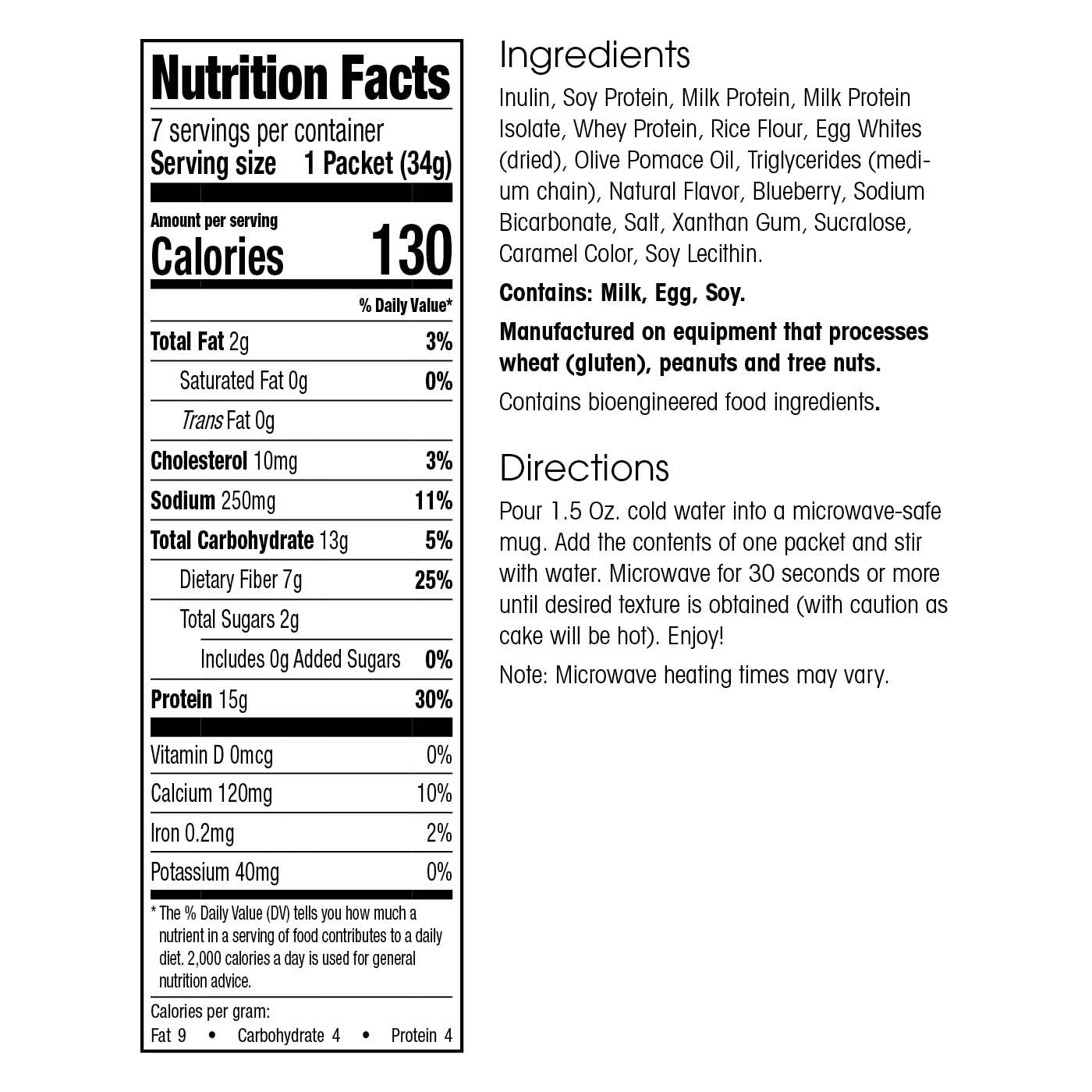 Wonderslim Protein Mug Cake, Blueberry, 15G Protein, 2G Sugar, 7G Fiber (7Ct)