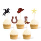 Gexolenu 30 PCS Cowboy Cupcake Toppers 5 Shapes Glitter Double-Sided HorseShoe Cowboy Hats Boots Cupcake Picks For Western Theme