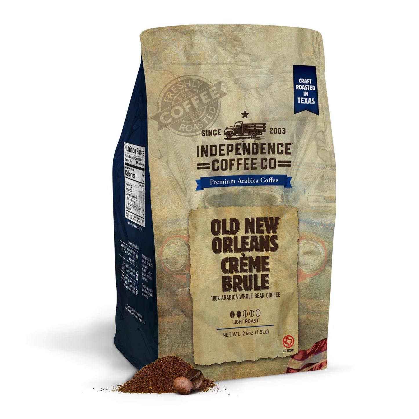 Independence Coffee Co. Flavored Light Roast Whole Bean Coffee, Crème Brule, 24 Ounce Bag