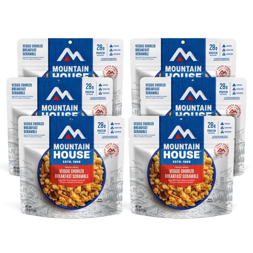 Mountain House Veggie Chorizo Breakfast Scramble | Freeze-Dried Backpacking & Camping Food | 6-Pack | Gluten-Free & Vegetarian