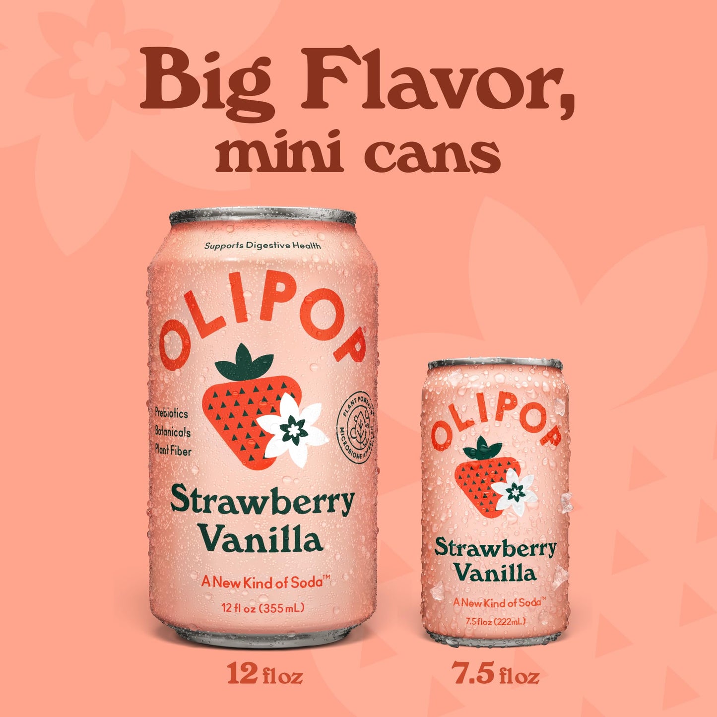 OLIPOP Minis Prebiotic Soda Pop  Strawberry Vanilla  Pantry Pack Packed with Prebiotics  Fiber  and Botanicals  Gluten Free  Vegan  GMO Free  7.5oz (6-Cans)