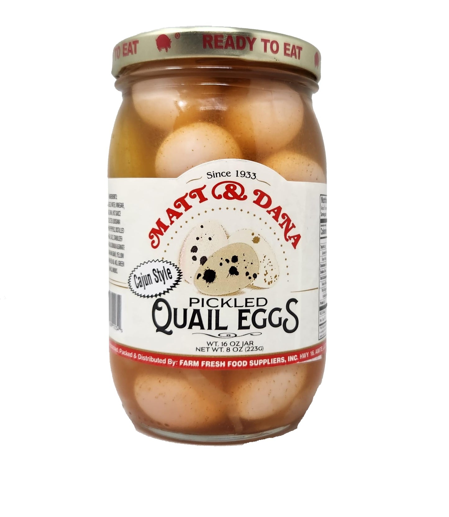 Matt & Danas Cajun Style Pickled Quail Eggs 16oz Glass Jar Farm Fresh Food Suppliers