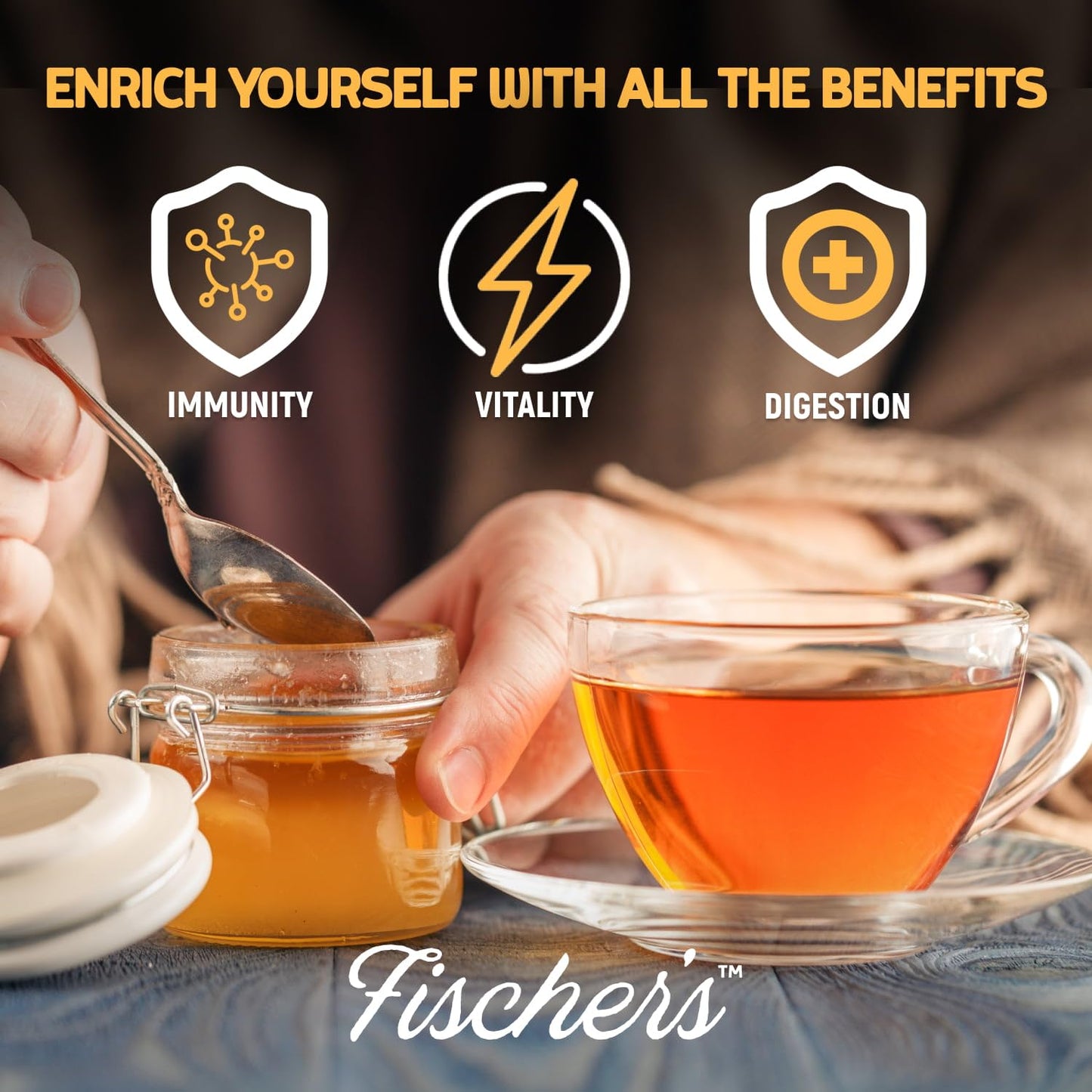 Fischers 100% Organic Raw Honey, USDA Certified, 24 Oz - Pure, Unfiltered Natural Sweetener