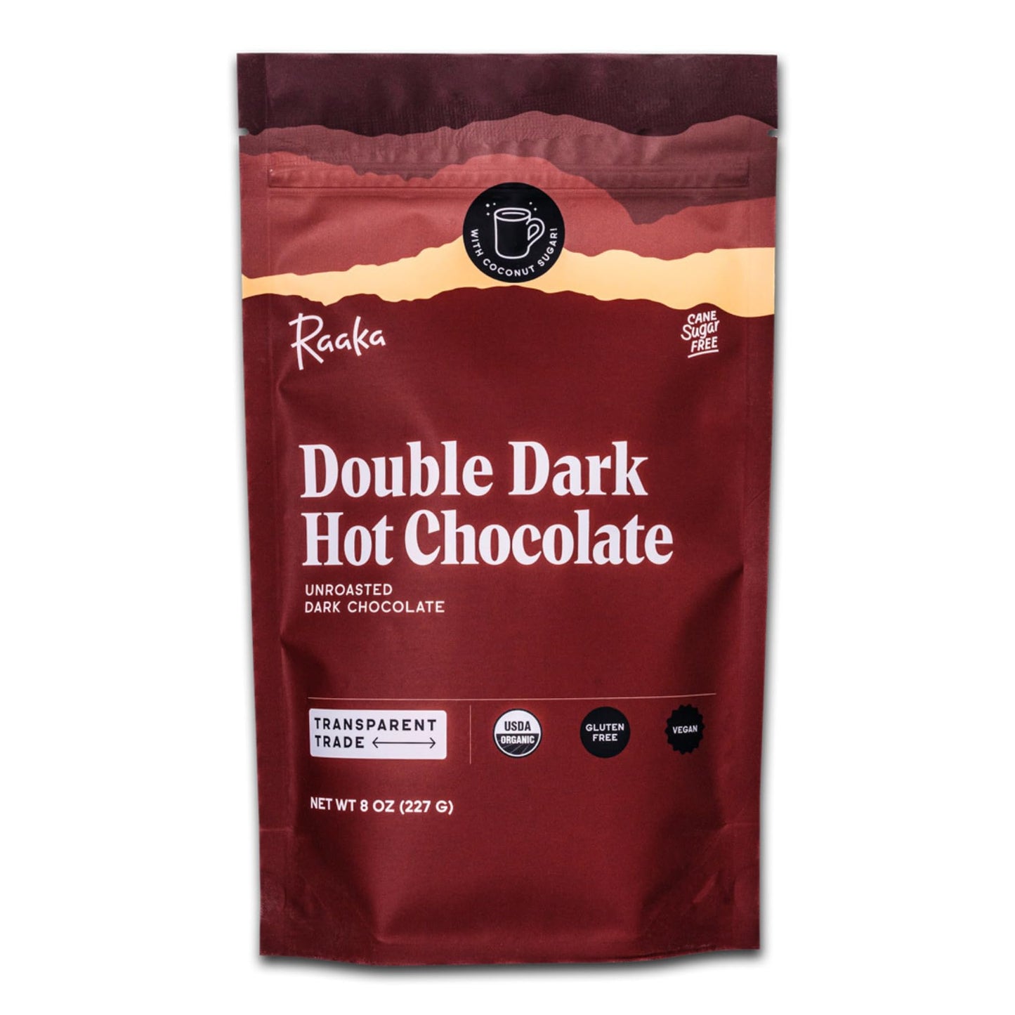 Raaka Double Dark Hot Chocolate Mix - Vegan  Organic  Gluten And Dairy Free - Lightly Sweetened Gourmet Hot Cocoa With Ethically Sourced Cacao - 8Oz Bag Makes 9 Servings