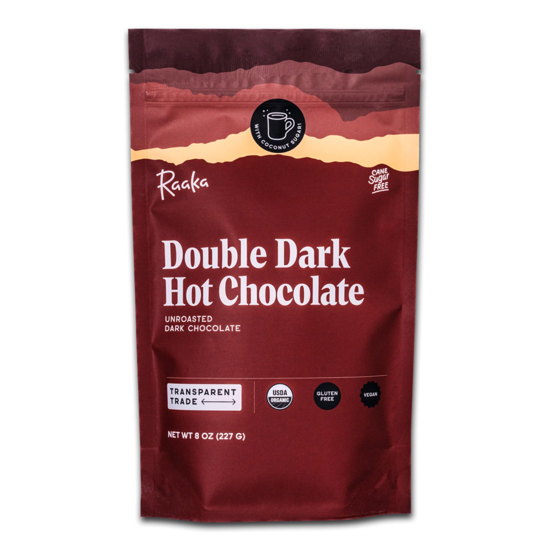 Raaka Double Dark Hot Chocolate Mix - Vegan  Organic  Gluten And Dairy Free - Lightly Sweetened Gourmet Hot Cocoa With Ethically Sourced Cacao - 8Oz Bag Makes 9 Servings