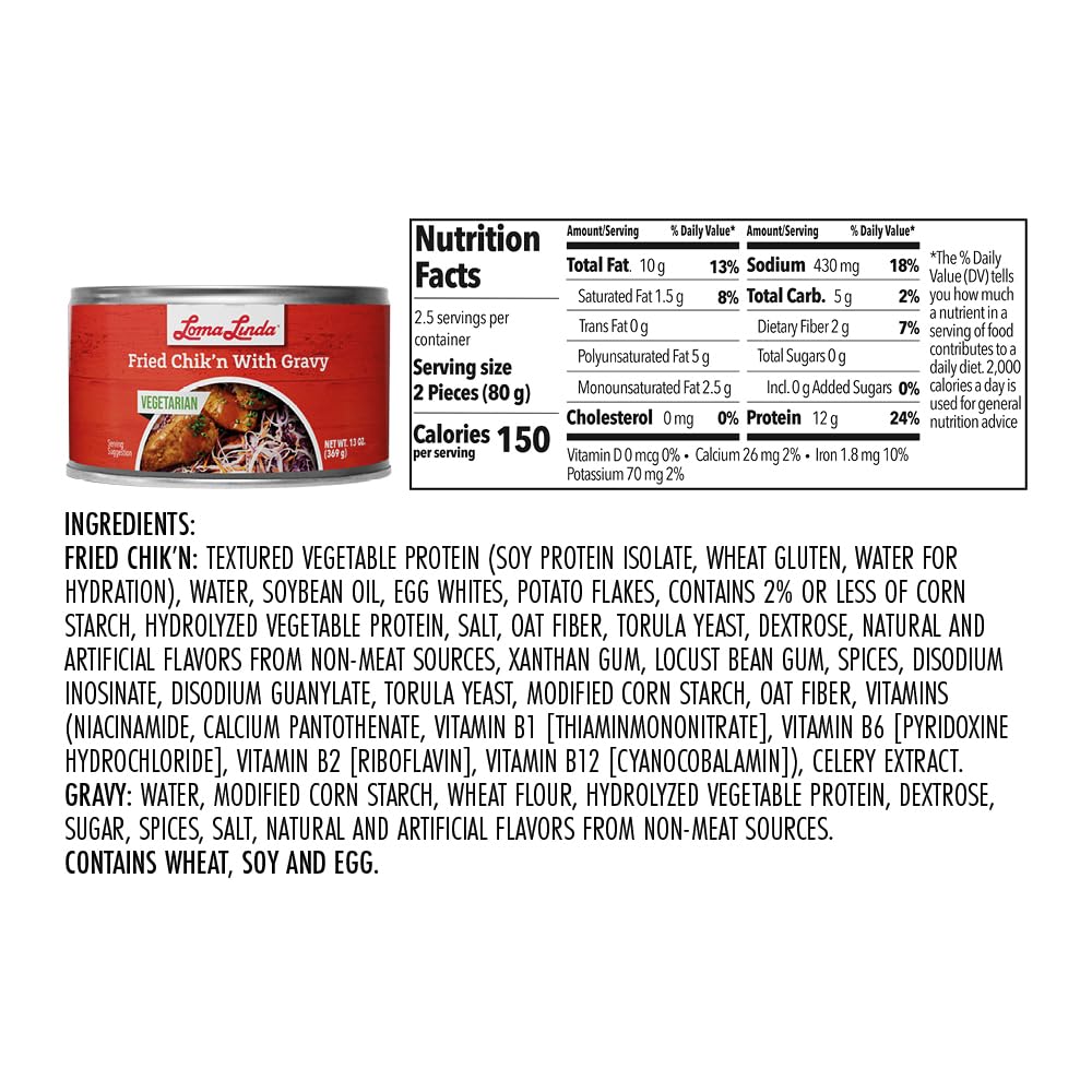Loma Linda - Plant Based Meats (Fried Chikn with Gravy (13 oz.), 6 Pack)