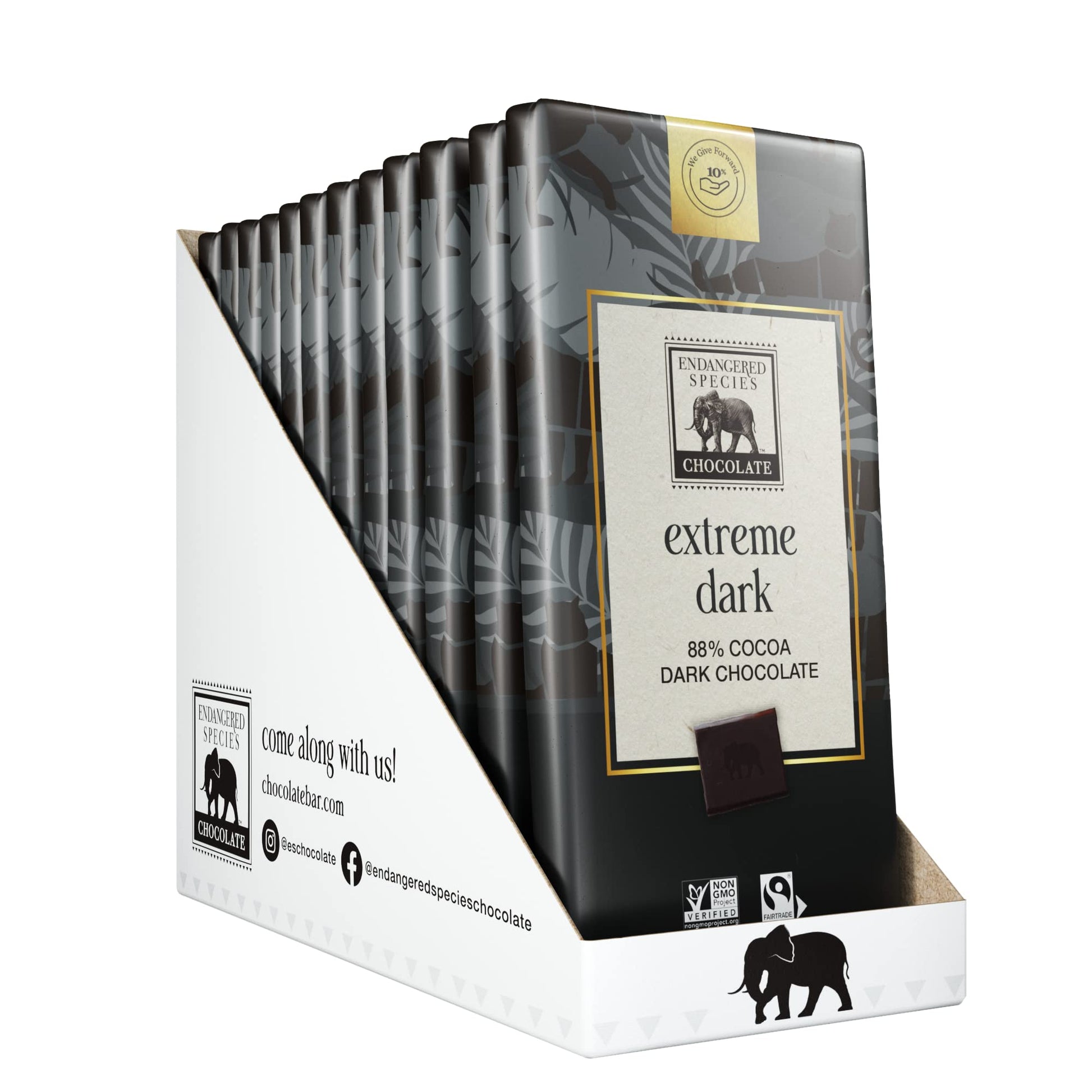 Endangered Species Chocolate Strong Dark Chocolate Bar 88% Cocoa 12 Count Pack
