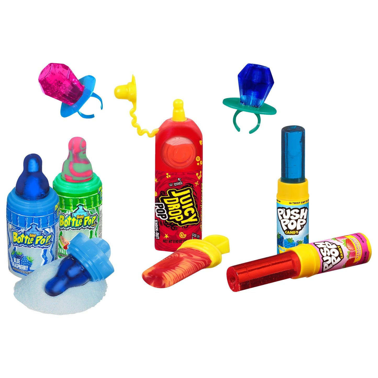 Candy Variety Pack - 7 Count Assorted Lollipops - Ring Pop, Push Pop, Baby Bottle Pop & Juicy Drop - Ideal For Birthdays, Party