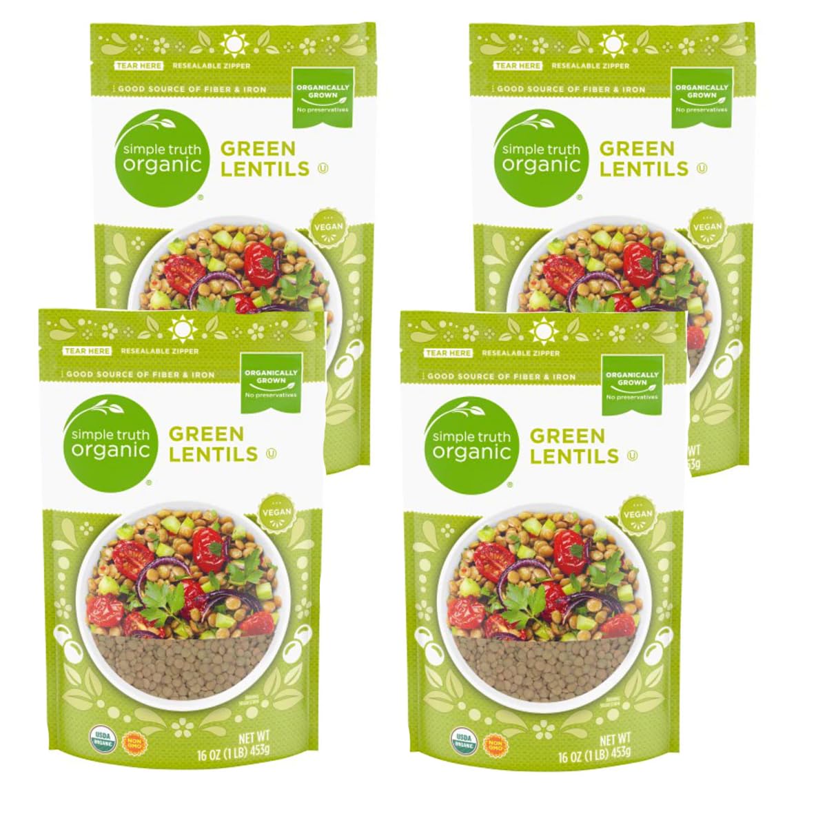 Generic Simple Truth Organic Green Lentils Non-GMO 16 oz, (Pack of 4)