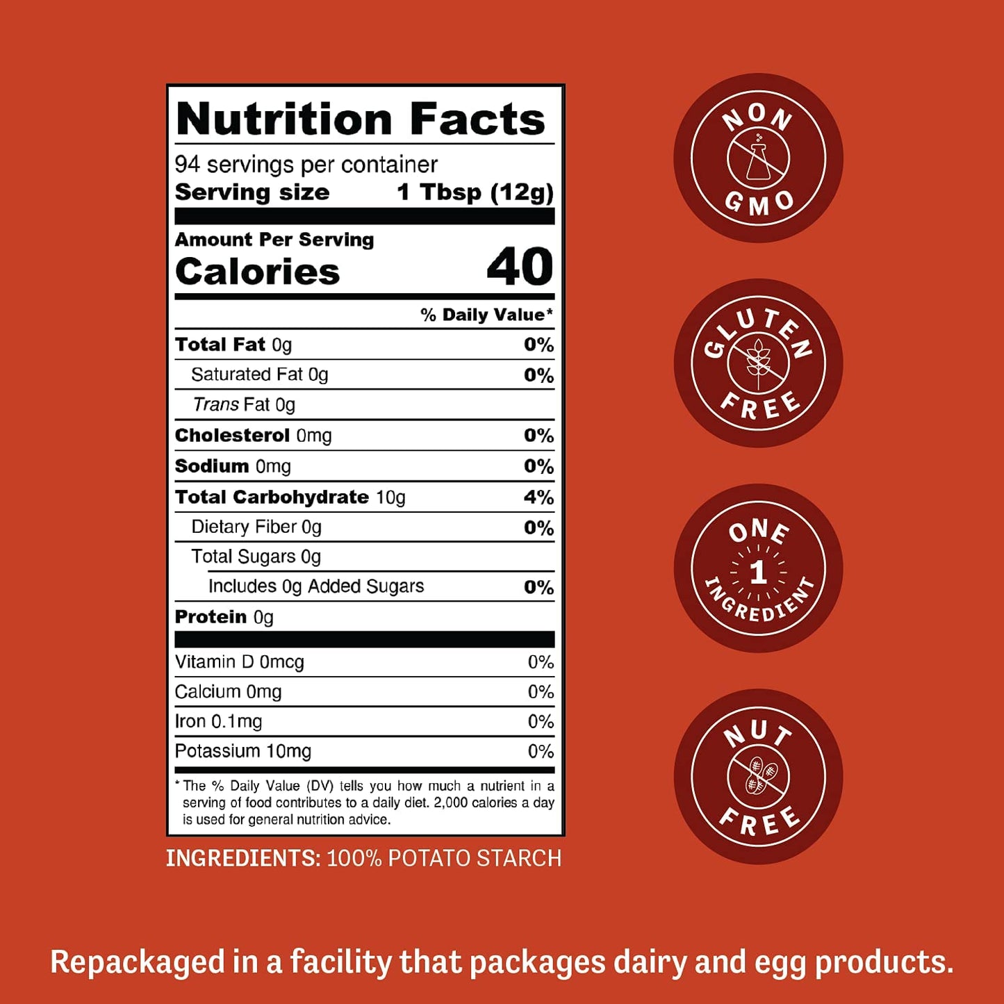 Judees Unmodified Potato Starch 2.5 Lb - Just One Ingredient - Great For Breading, Thickening, Cooking, And Baking - 100% Non-Gm