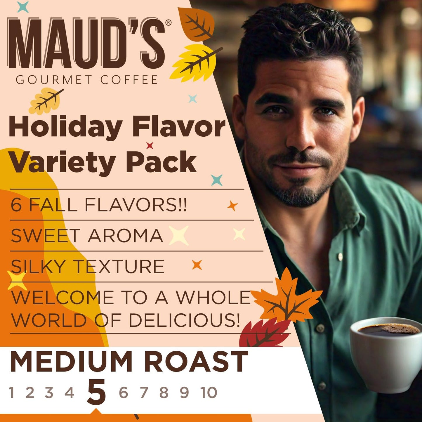 Mauds Fall Flavored Coffee Pods Variety Pack  42ct  6 Assorted Flavors  Medium Roast Coffee in Recyclable Single Serve Pods - 100% Arabica Beans  Compatible with Keurig K Cups Maker