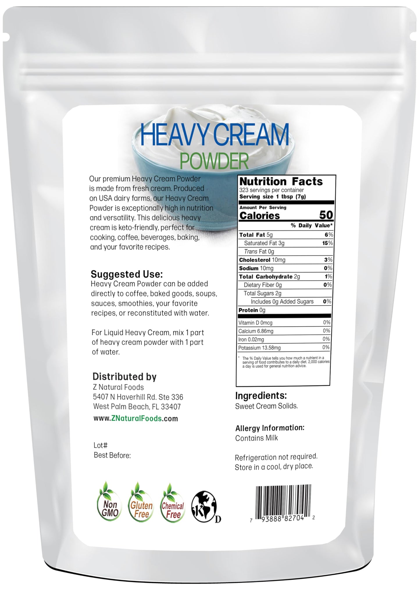 Z Natural Foods Heavy Cream Powder - Keto-Friendly, Gluten-Free, 5 lbs