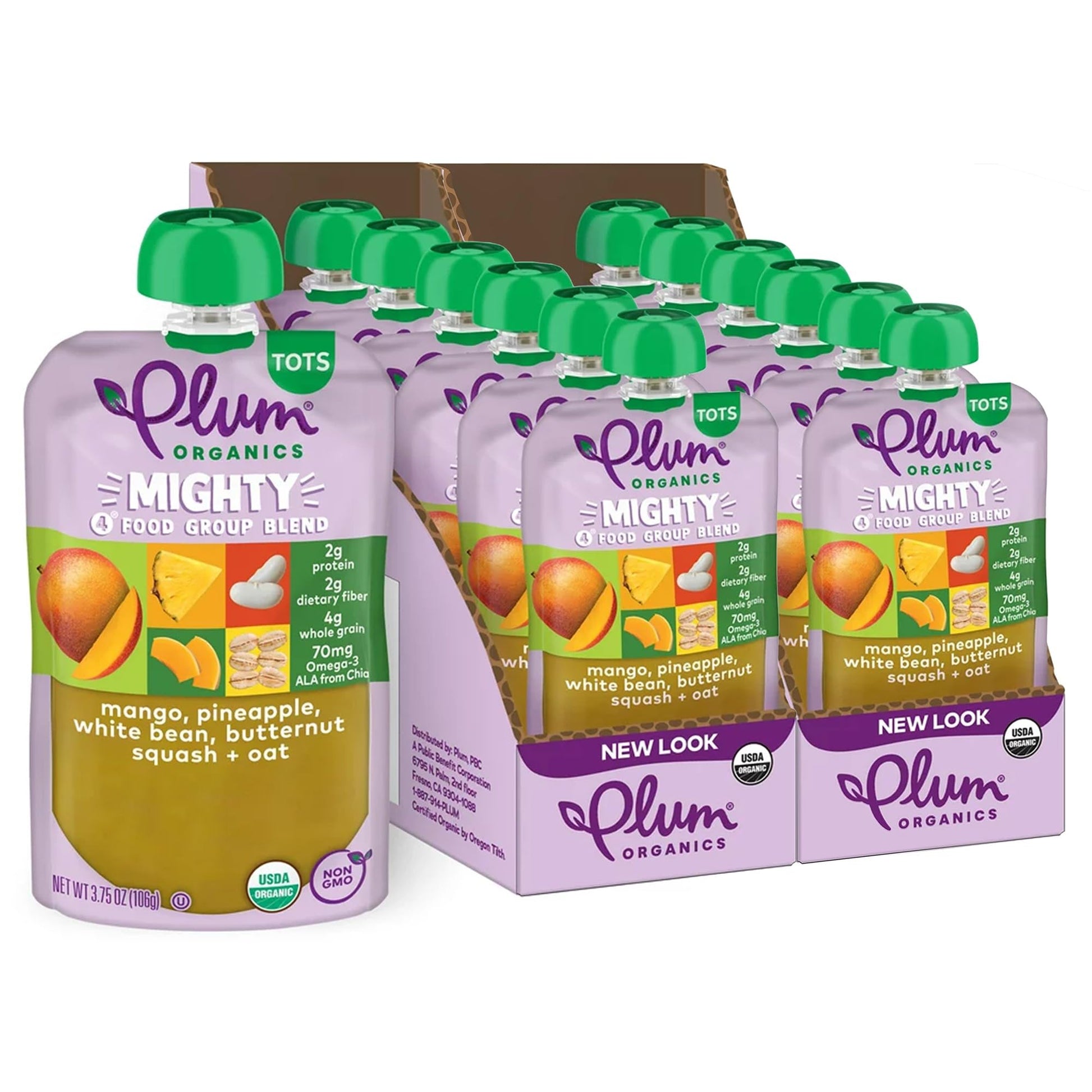 Plum Organics Mighty 4 Organic Toddler Food - Mango, Pineapple, White Bean, Butternut Squash, And Oat - 3.75 Oz Pouch (Pack Of 1