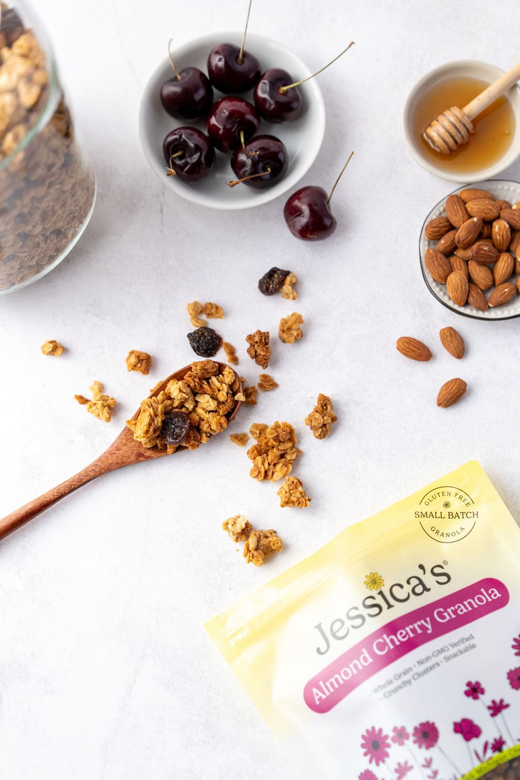 Jessicas Natural Foods Gluten-Free Almond Cherry Granola 11 oz. - All-Natural Granola, Non GMO Breakfast Cereal and Snack, Cert