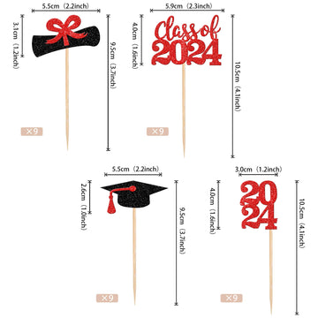 36 Pcs 2024 Graduation Theme Cupcake Toppers Glitter Class Of 2024 Graduation Cap Diploma Cupcake Picks 2024 Graduation Theme Pa