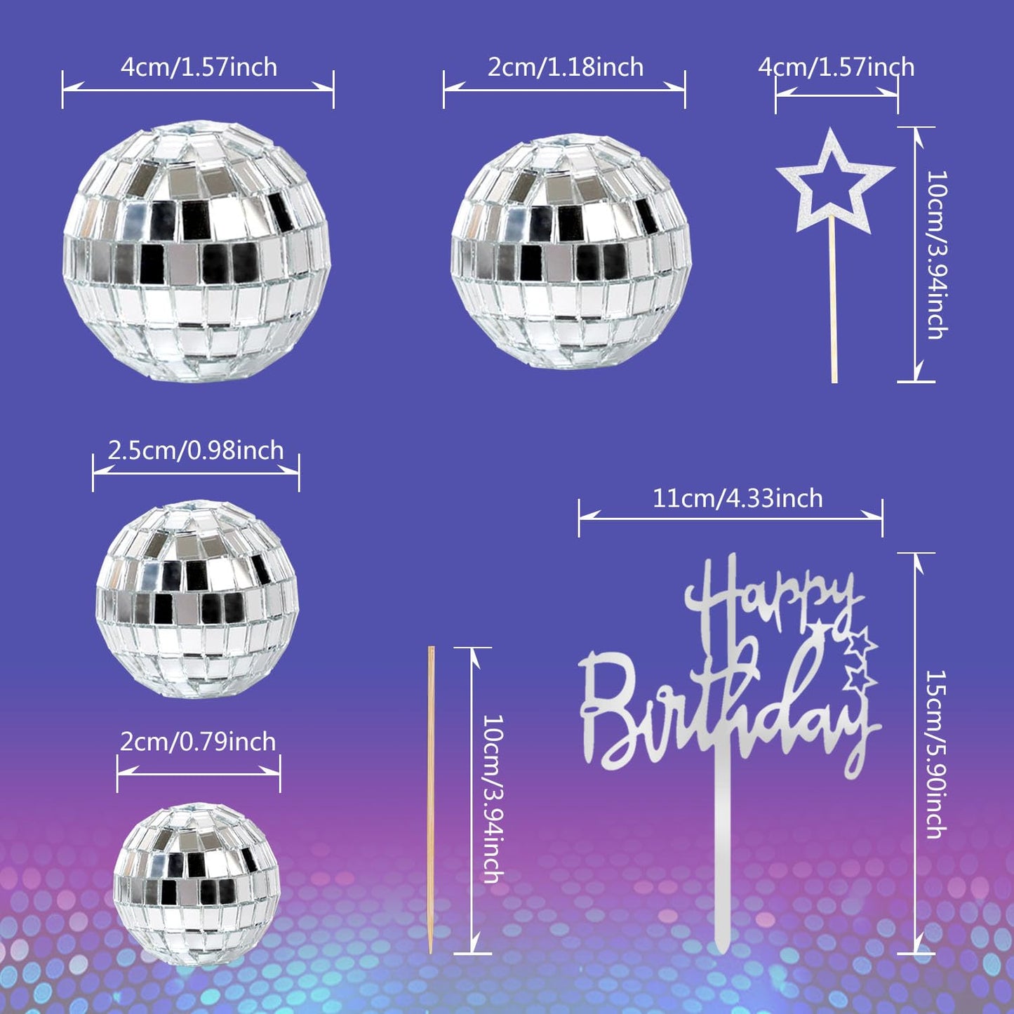 Zaycca Disco Ball Cake Toppers 36 pcs Silver 1970s Party Decorations Model 20240808