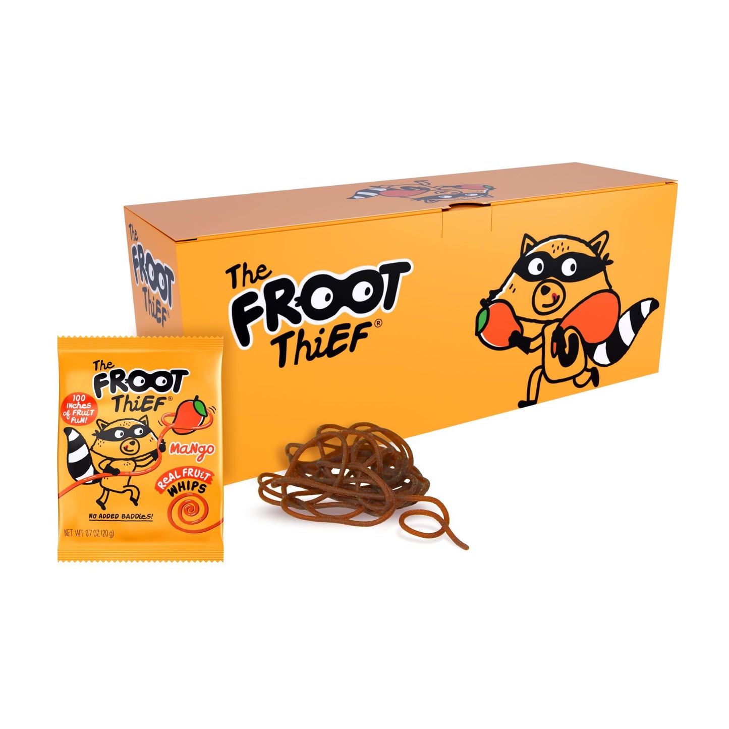 The Froot Thief Real Fruit Snack Whips, Nut Free, Perfect For School Lunches, Individual Bags For Kids, Mango 24 Pack