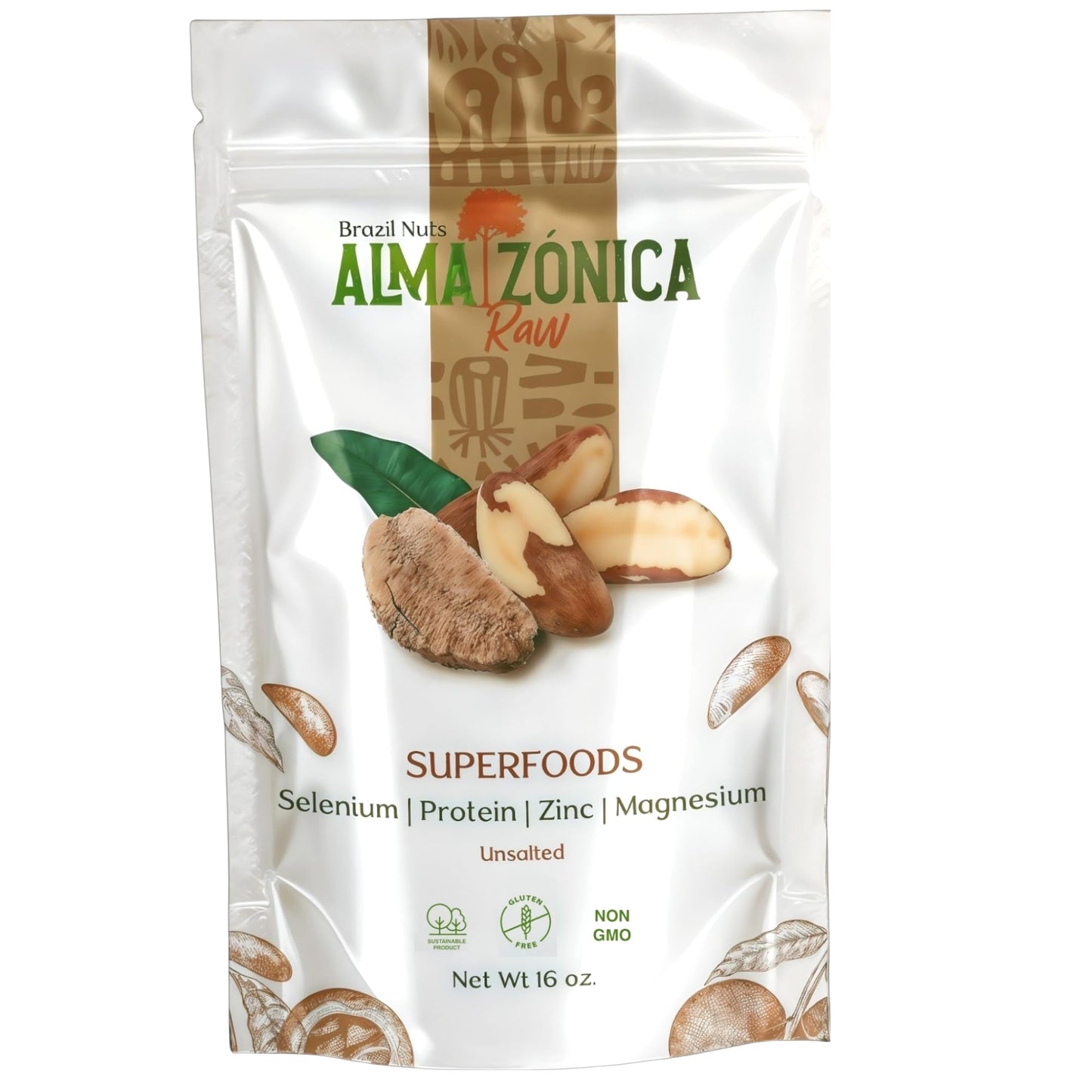 Alma Z?Nica - Raw Unsalted Top-Grade Brazil Nuts  1 Pound (16Oz) | Unsalted  Gluten-Free  Kosher | Rich In Selenium  Antioxidants & Healthy Fats | Resealable Bag | Sustainable & Ethically Sourced