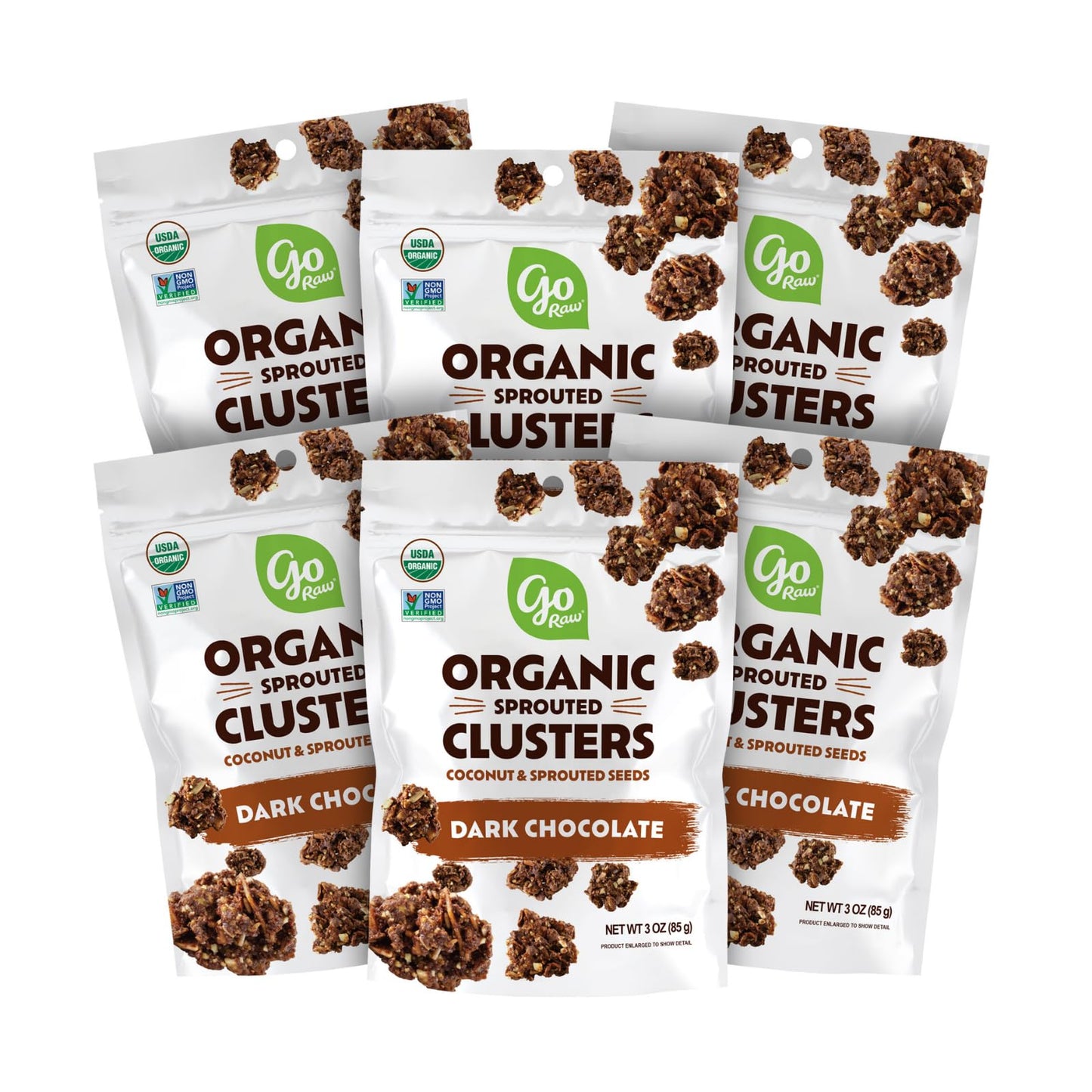 Go Raw Sprouted Organic Dark Chocolate Clusters with Coconut & Sprouted Seeds, 6 ct box of 3 oz bags