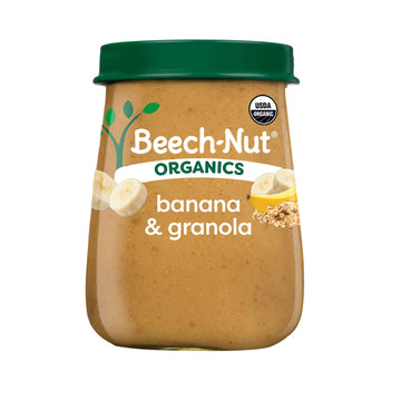 Beech-Nut Organic Baby Food Jars, Organic Banana & Granola Puree, Stage 2 Baby Food for Babies 6 Months and Up, Non-GMO, 4oz Gla