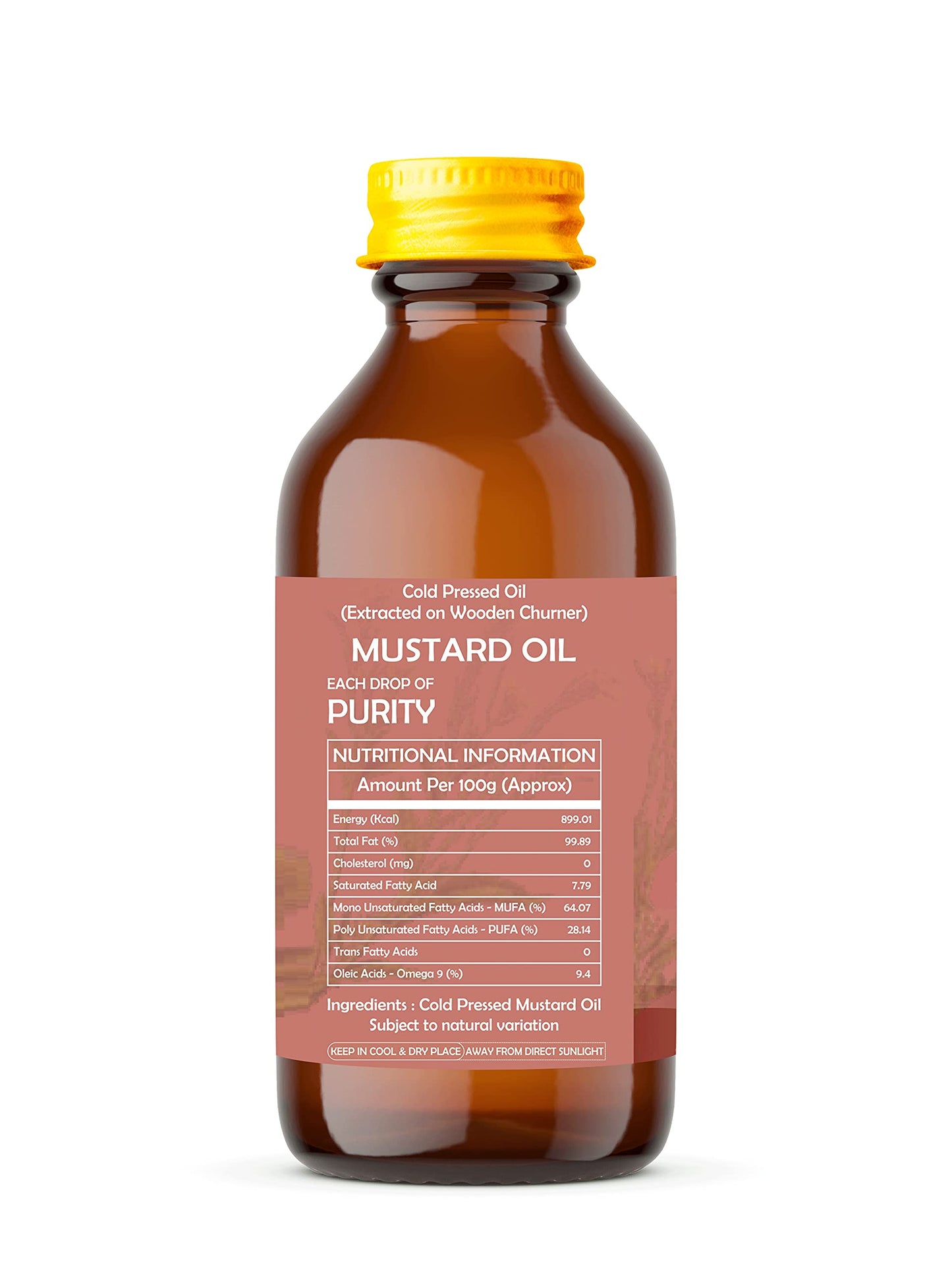 Ayurvedashree Mustard Oil 3.38 Fl Oz.. Cold Pressed Oil, Extracted On Wooden Churner With Traditional Method To Sustain Maximum