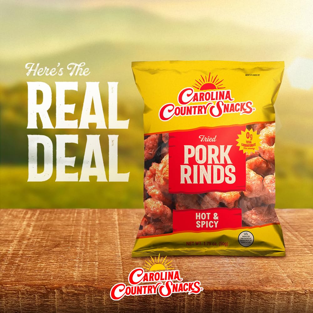 Fried Pork Rinds Hot and Spicy 12 bags (1.75oz each)