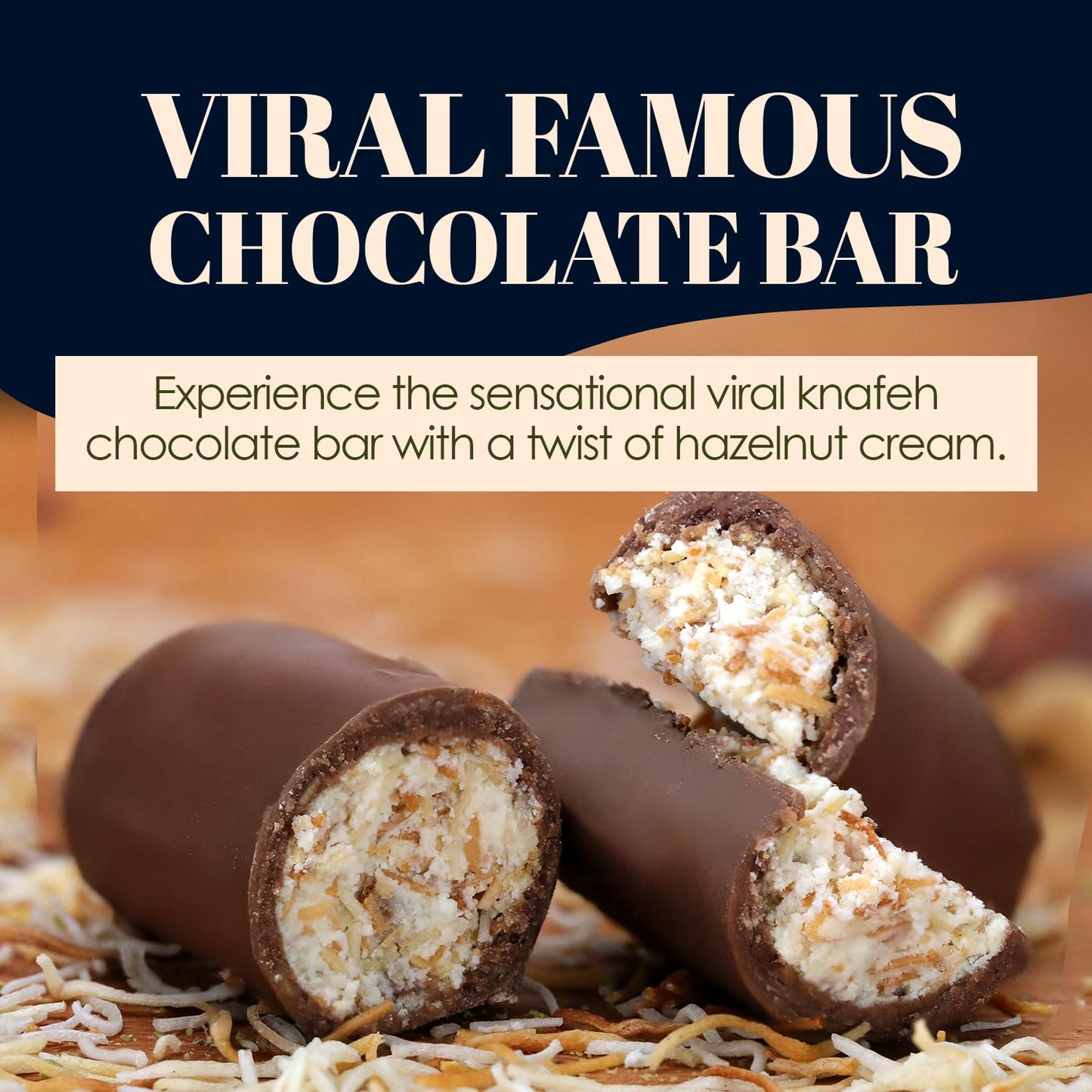 Dubai Chocolate Bar, Pistachio Chocolate Knafeh Bar (1 Oz, Hazelnut)