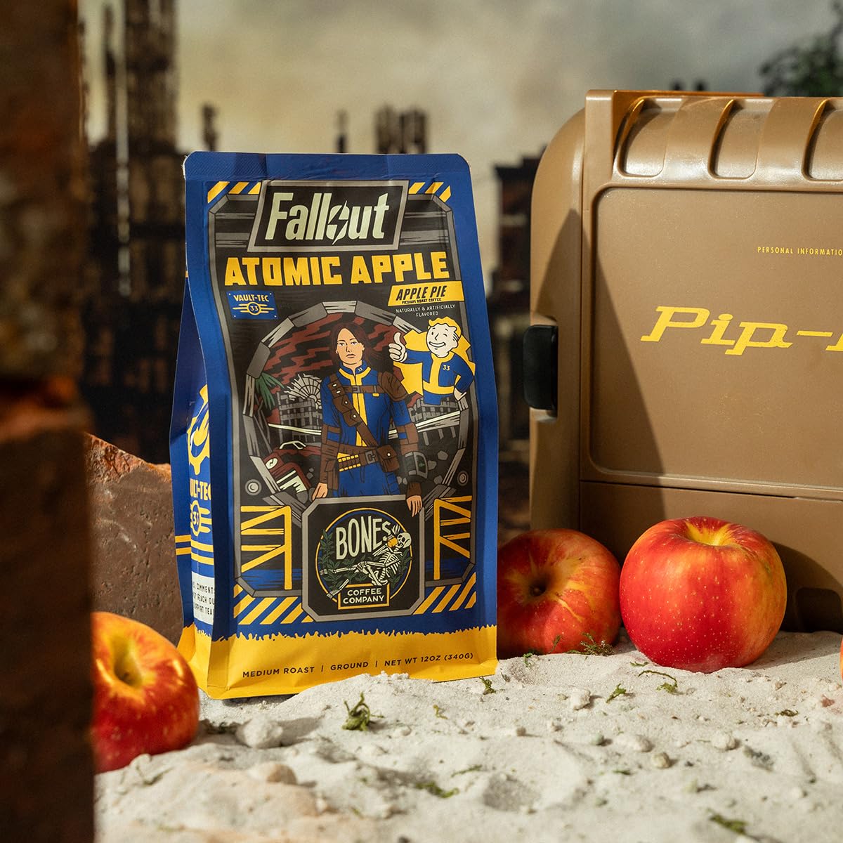 Bones Coffee Company Atomic Apple, Apple Pie Flavor Whole Coffee Beans, Low Acid Flavored Coffee, Made With Arabica Coffee Beans