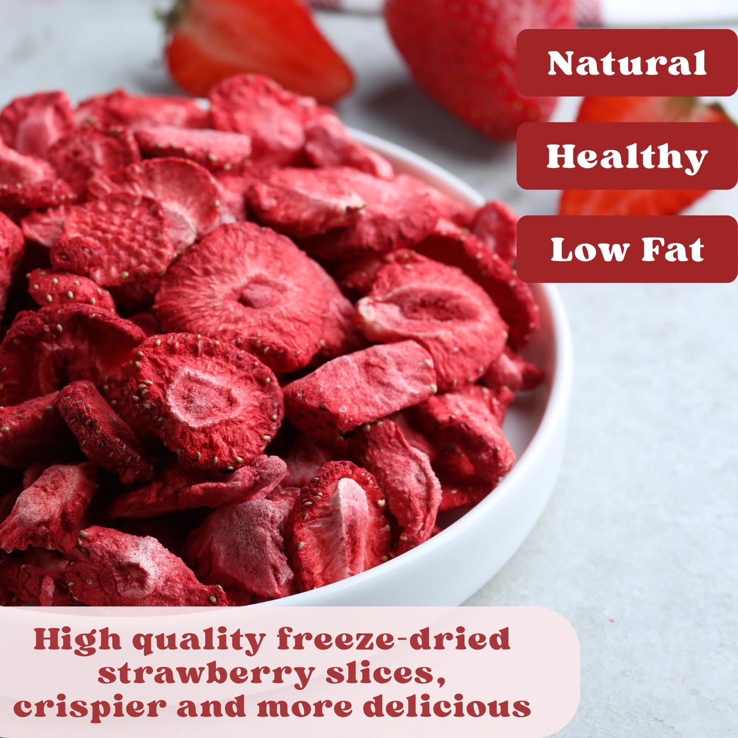 SEAYOFA Freeze Dried Strawberries Sliced - Vegan, Preservative Free Snack - 5.47oz Resealable Jar for Baking &