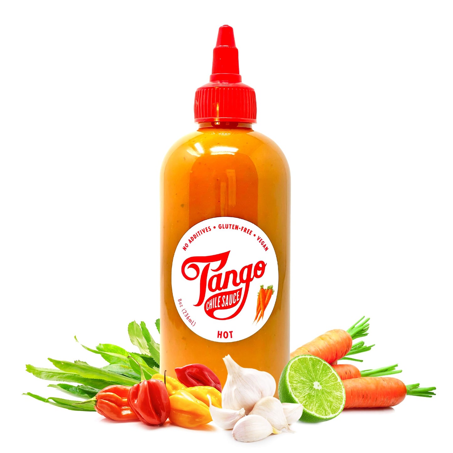 Hot Tango – Scotch Bonnet & Habanero Hot Sauce – Carrot-Based, Spicy & Tangy – Vegan, Gluten-Free, Clean Ingredients – 8 Oz Bottle