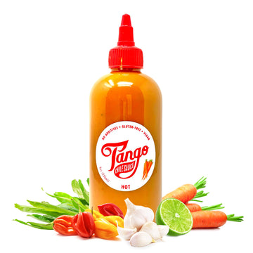 Hot Tango – Scotch Bonnet & Habanero Hot Sauce – Carrot-Based, Spicy & Tangy – Vegan, Gluten-Free, Clean Ingredients – 8 Oz Bottle