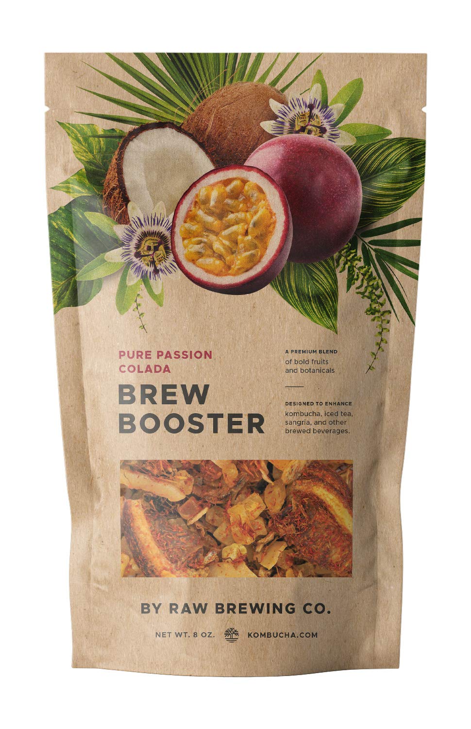 Raw Brewing Company Kombucha Brew Booster - Passionfruit Coconut Blend, 8 Ounce, All Natural, Caffeine Free, No Artificial Flavors