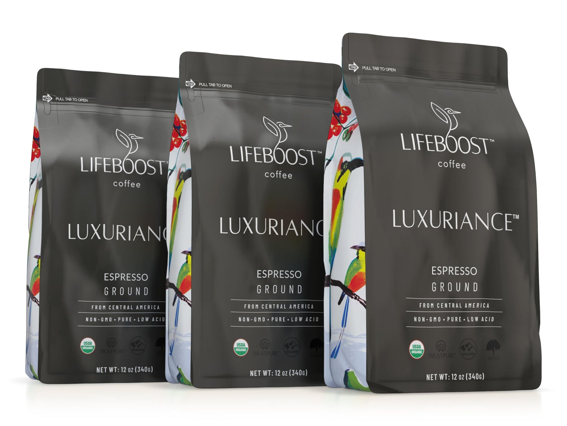 Lifeboost Espresso Ground Coffee - Non-GMO Low Acid Single Origin USDA Organic Espresso Coffee - Third Party Tested For Mycotoxins & Pesticides (Espresso Ground  12oz  Pack of 3)
