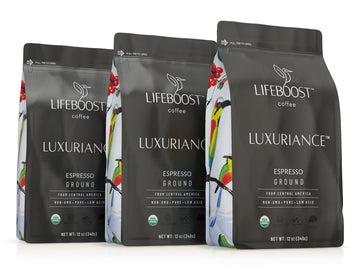 Lifeboost Espresso Ground Coffee - Non-GMO Low Acid Single Origin USDA Organic Espresso Coffee - Third Party Tested For Mycotoxins & Pesticides (Espresso Ground  12oz  Pack of 3)