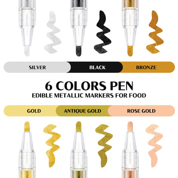 Edible Paint Pen 6 Colors Metallic Edible Markers Food Coloring Pen Shiny Food Glitter Paint For Cookies Decorating Fondant Icin