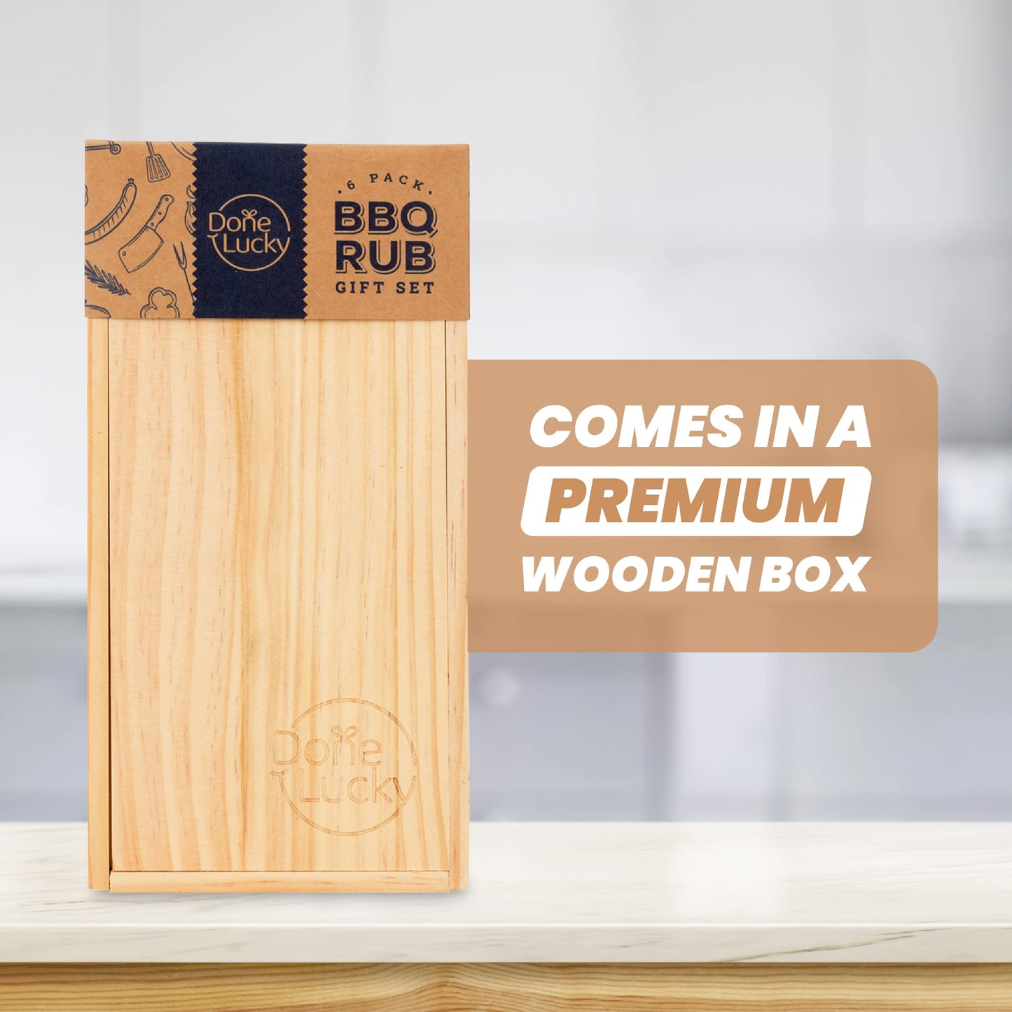 Bbq Rub Gift Set - Spice Gift Set In Enhanced Wooden Box - Great Grilling Gift For Fathers Day, Christmas, Birthday For Him, Dad, Men, Or Her - Unique Barbecue Seasonings (Set Of 6)
