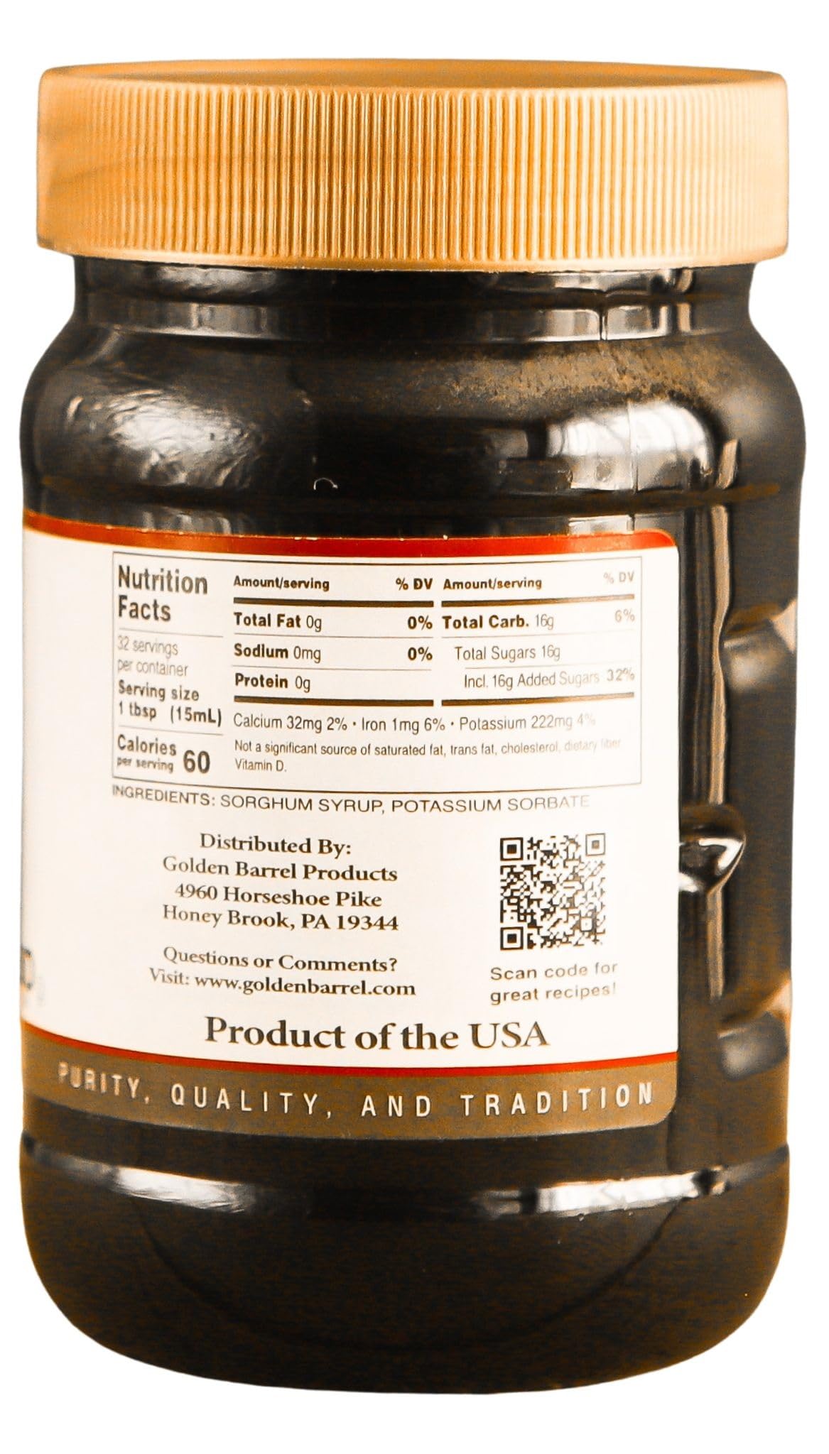 Golden Barrrel Sorghum Syrup Wide Mouth Jar, 16 oz, Pack of 1, Model 1231