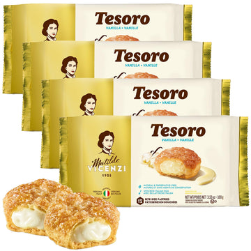 Tesoro Vanilla Filling by Pasticceria Matilde Vicenzi, Vanilla Cream Filled Puff Pastry Patisserie, Kosher Dairy, Made in Italy,