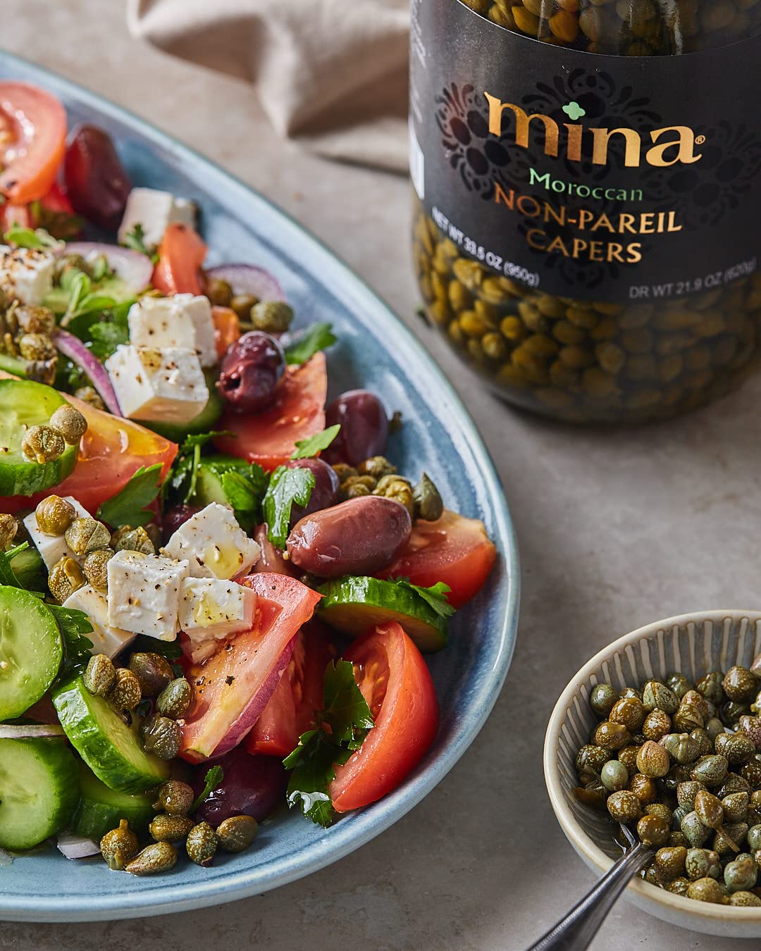Mina Capers Non Pareil 7 oz, Perfect Mediterranean Seasoning or Garnish, Moroccan Capers Jar, Made with only Capers, Water, Vine