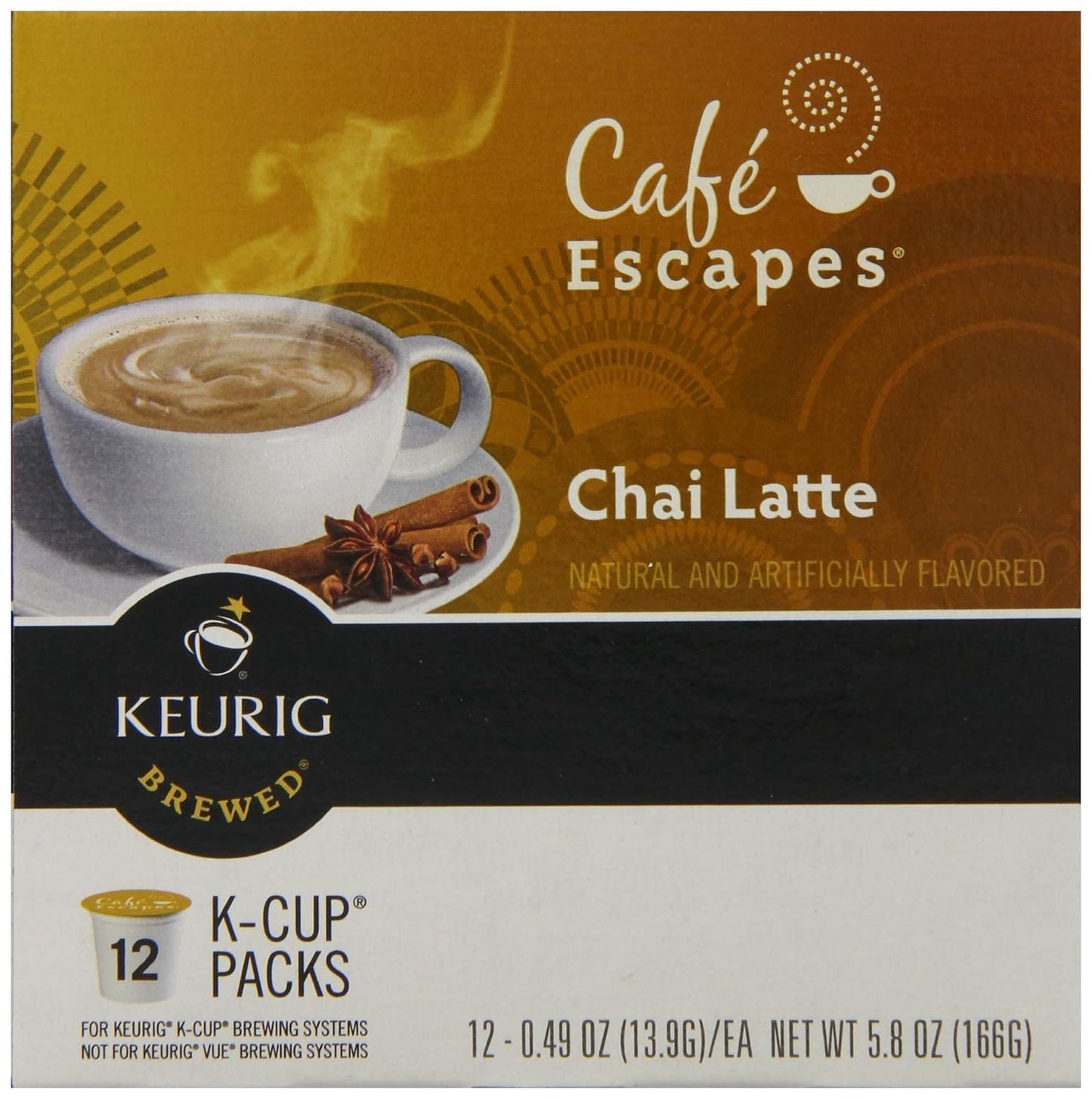 Café Escapes Chai Latte K-Cups Coffee, 12 Count, Model 5000054364