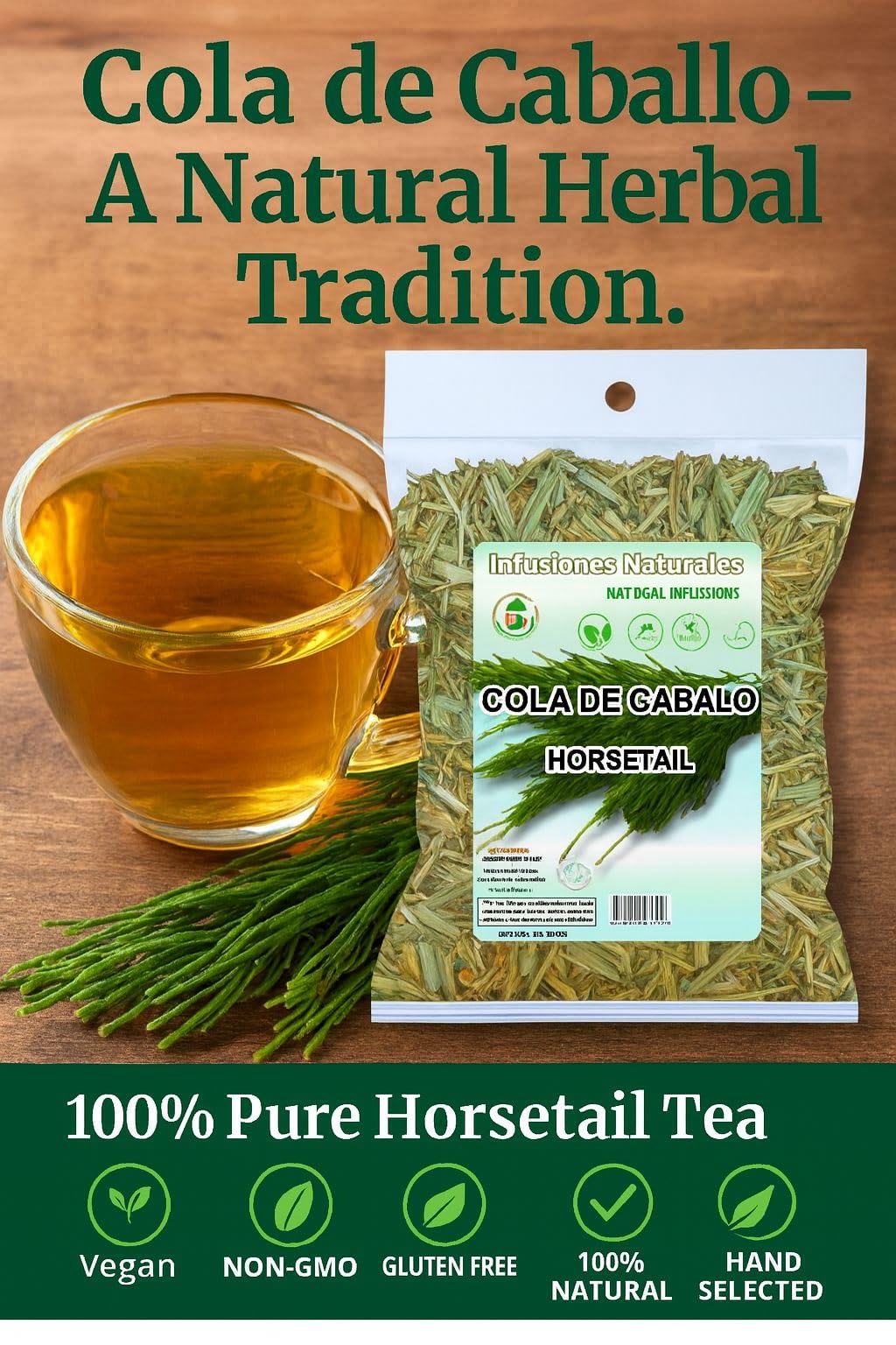 Cola de Caballo Herbal Tea - 4 oz (113 g) - 100% Natural Horsetail Loose Leaf Tea (Shave Grass) - Traditional Mexican Remedy - Caffeine-Free  Vegan  Non-GMO  Gluten-Free - by BexpertsUSA