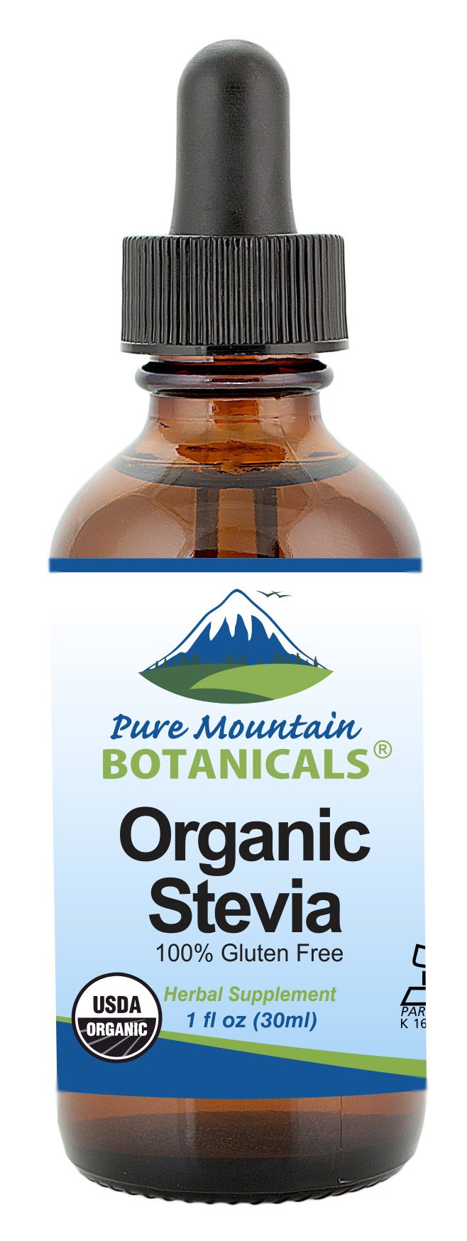 Pure Mountain Botanicals Organic Liquid Stevia Sweetener - Alcohol Free, 1 Fl Oz Glass Bottle