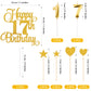 Lecferrarc 17th Birthday Cake Decorations Set, Gold Glitter Toppers and Candles