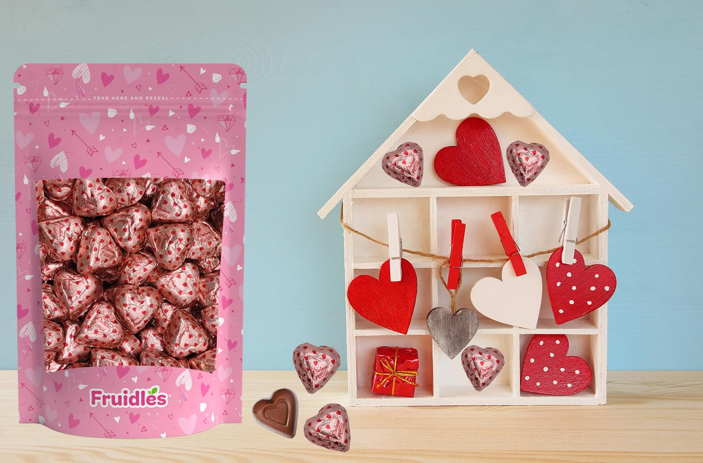 Fruidles Valentines Fudge Hearts, Holiday  , Individually Wrapped Foils, Kosher Certified Dairy (Half-Pound)