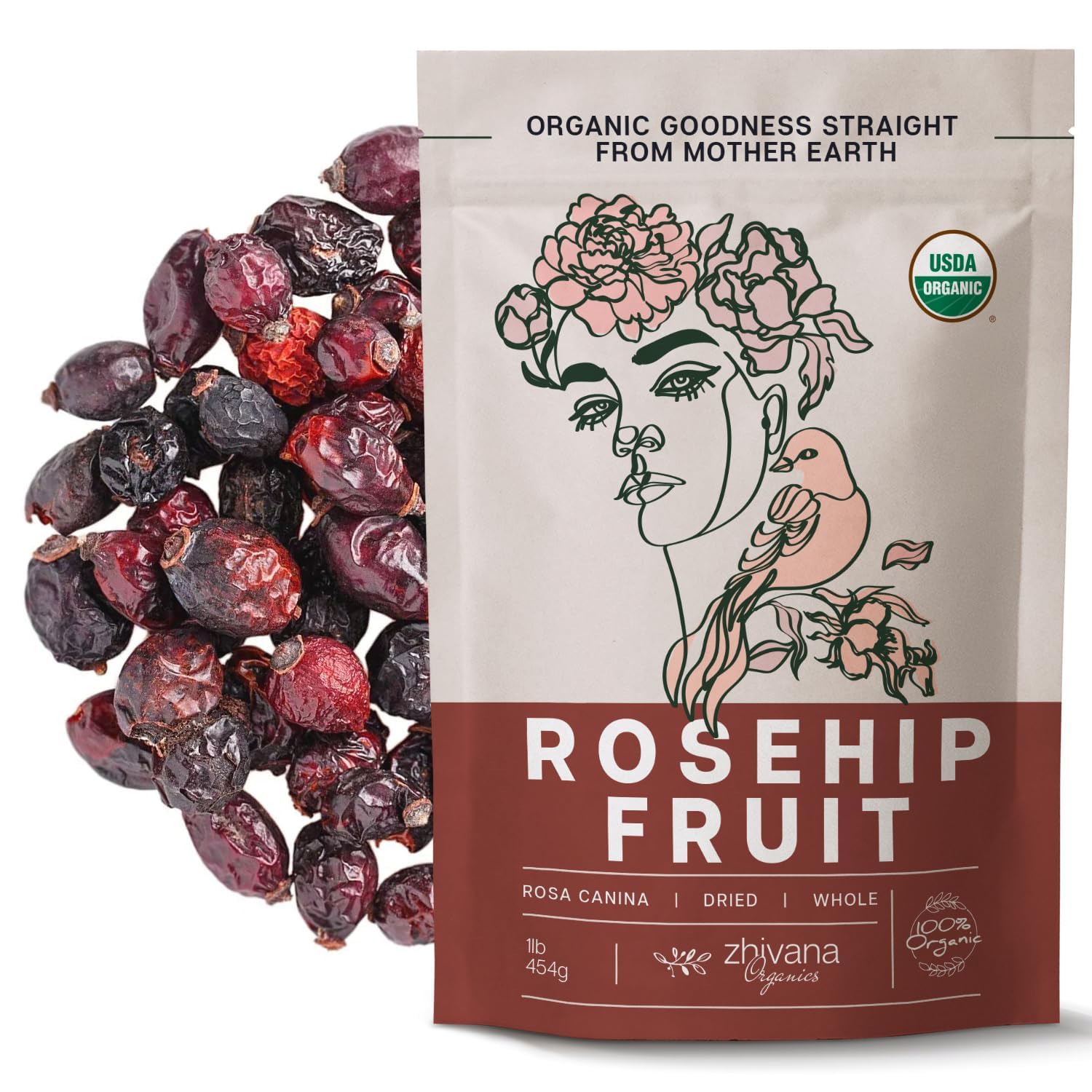 Organic Rose hips Dried Whole (16oz.) - Rosehip Fruit Tea Loose (Rosa Canina) - Source of Vitamin C from Food - European Origin