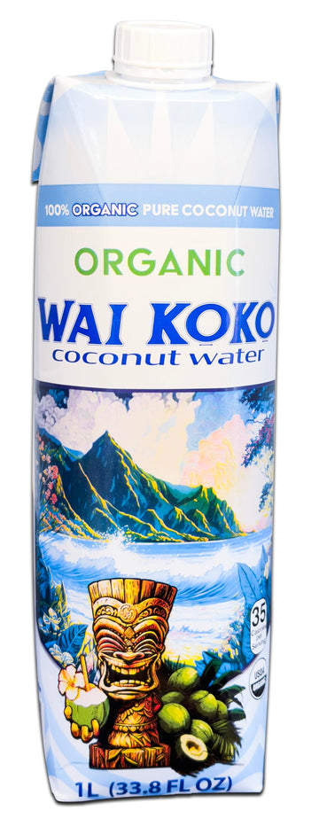 Wai Koko Organic Coconut Water, 1L (Pack of 6), 33.8 Fl Oz Each