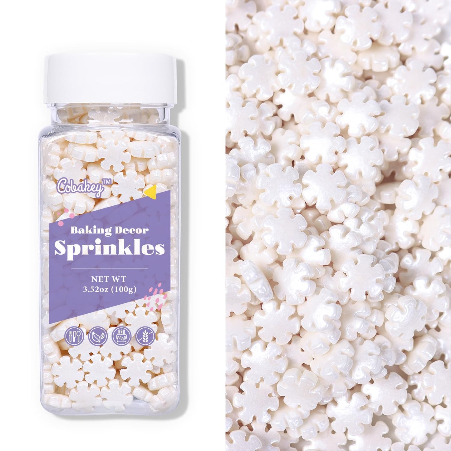 White Sprinkles For Cake Decorating 3.52 Ounce, White Snowflake Sprinkles Perfect For Cupcake Toppers Wedding Party Valentines H